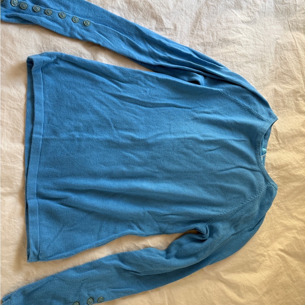 Blue Long Sleeve Classic Janey Top with Button Detail